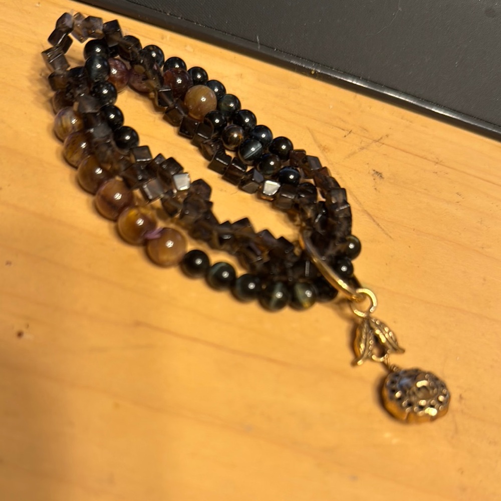 Studio Barse Black and Brown Beaded Bracelet with Gold Charm